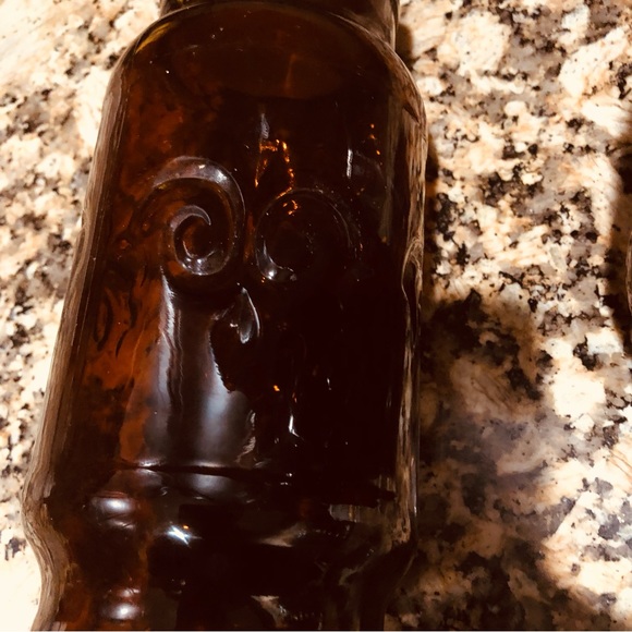 Vintage Style Fleur De Lis Design Amber Brown Glass Apothecary Jars (2) 9-1/4" - Picture 8 of 11